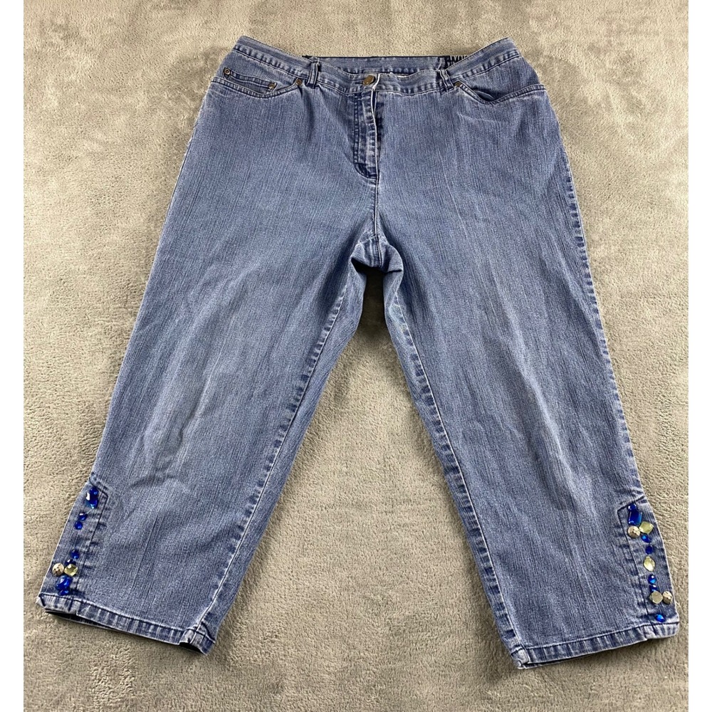 Hearts of Palm‎ Petite Blue Embellished Cropped Jeans Medium Wash Denim 14P